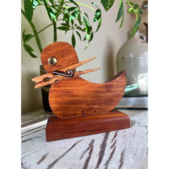Handmade Other - Vintage Handcrafted Wooden Quirky Duck Clothespin Figurine Letter Mail Holder